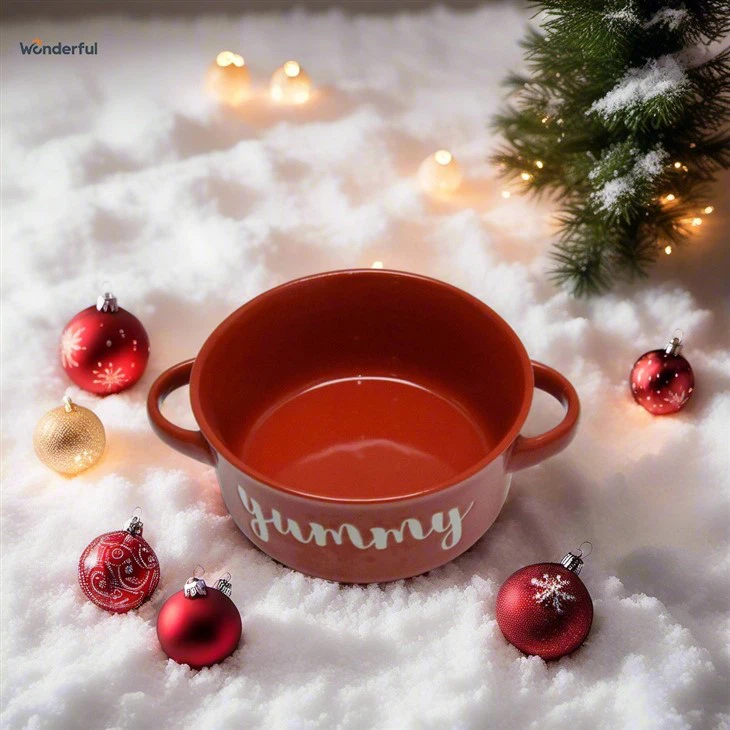 Yummy Red Ceramic Two Handle Bowl suppliers