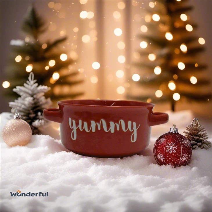 মুখরোচক লাল সিরামিক দুটি হ্যান্ডেল বাটি