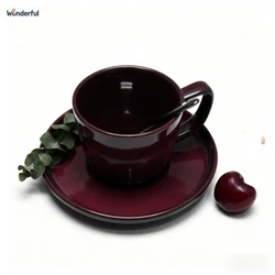 Wonderful Plum-Hued Ceramic Cup & Saucer Set Wonderful Plum-Hued Ceramic Cup & Saucer Set