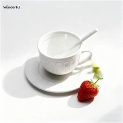 Wonderful White Relief Ceramic Cup & Saucer Set Wonderful White Relief Ceramic Cup & Saucer Set